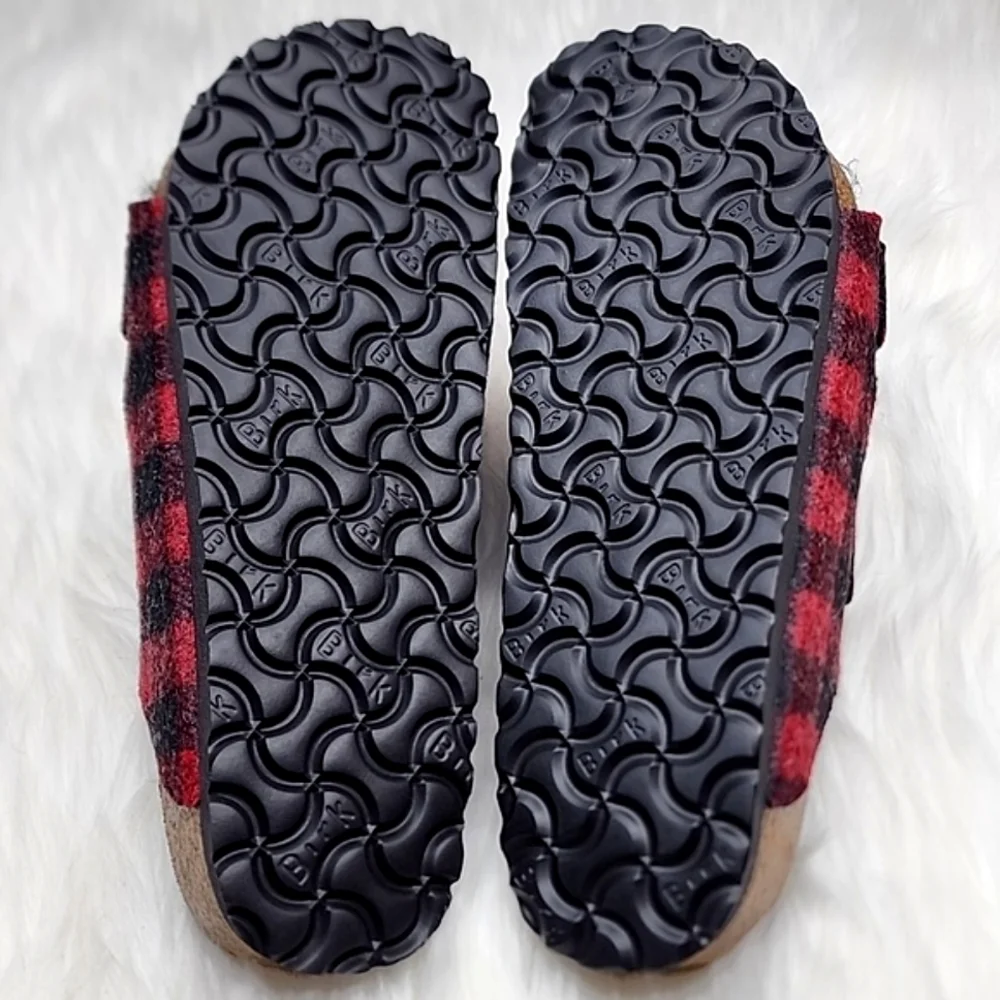 Birkenstock Arizona Wool Shearling Sandal Plaid Red